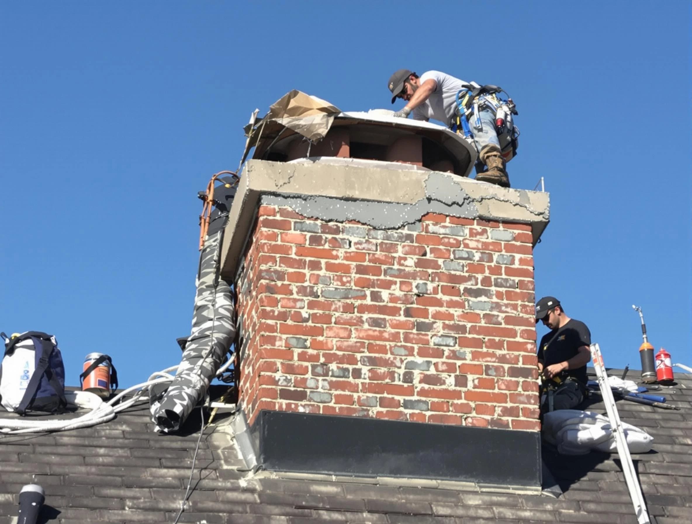 Forest Park Chimney Sweep installing a custom chimney crown in Forest Park, GA