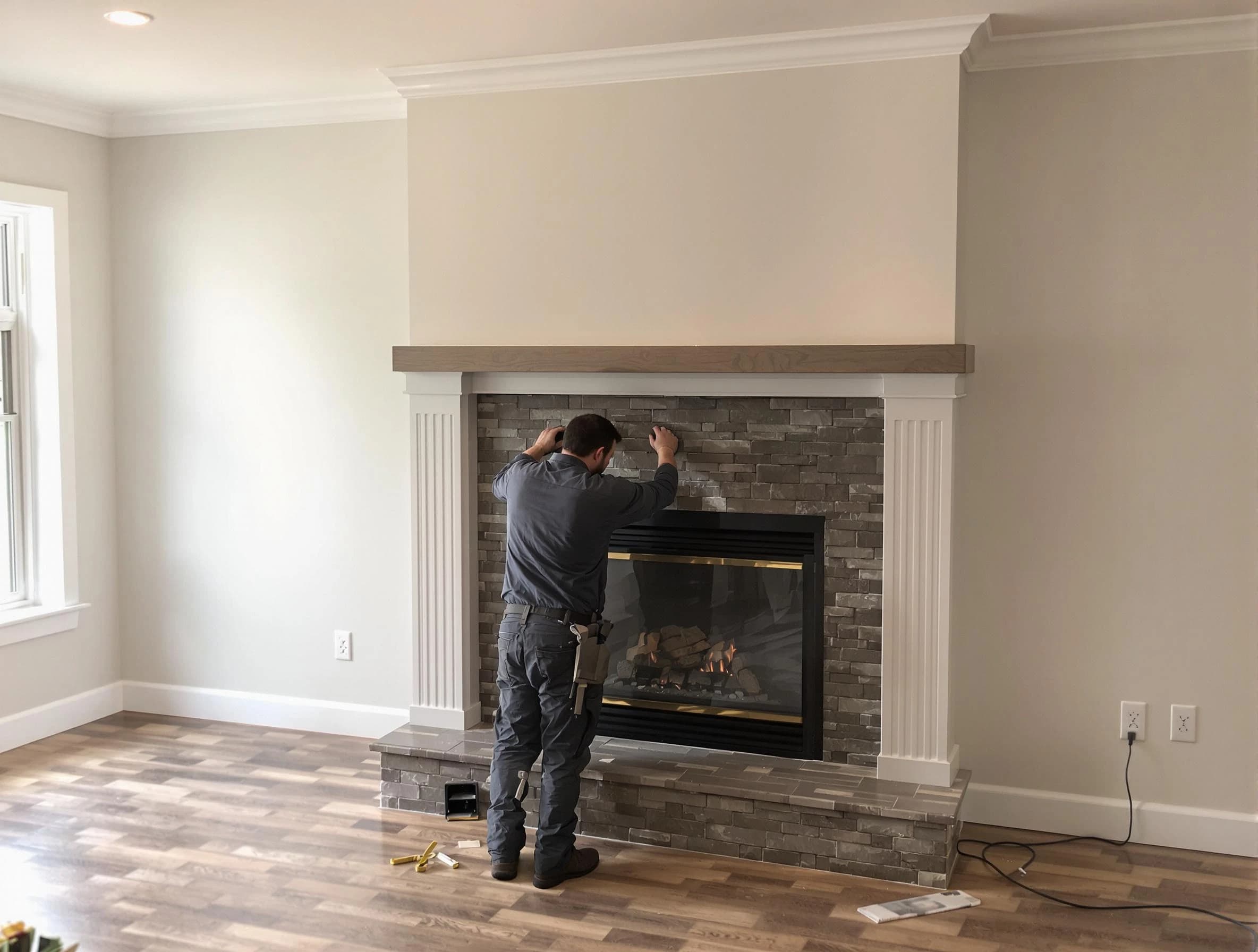 Forest Park Chimney Sweep finishing a custom fireplace install in Forest Park, GA