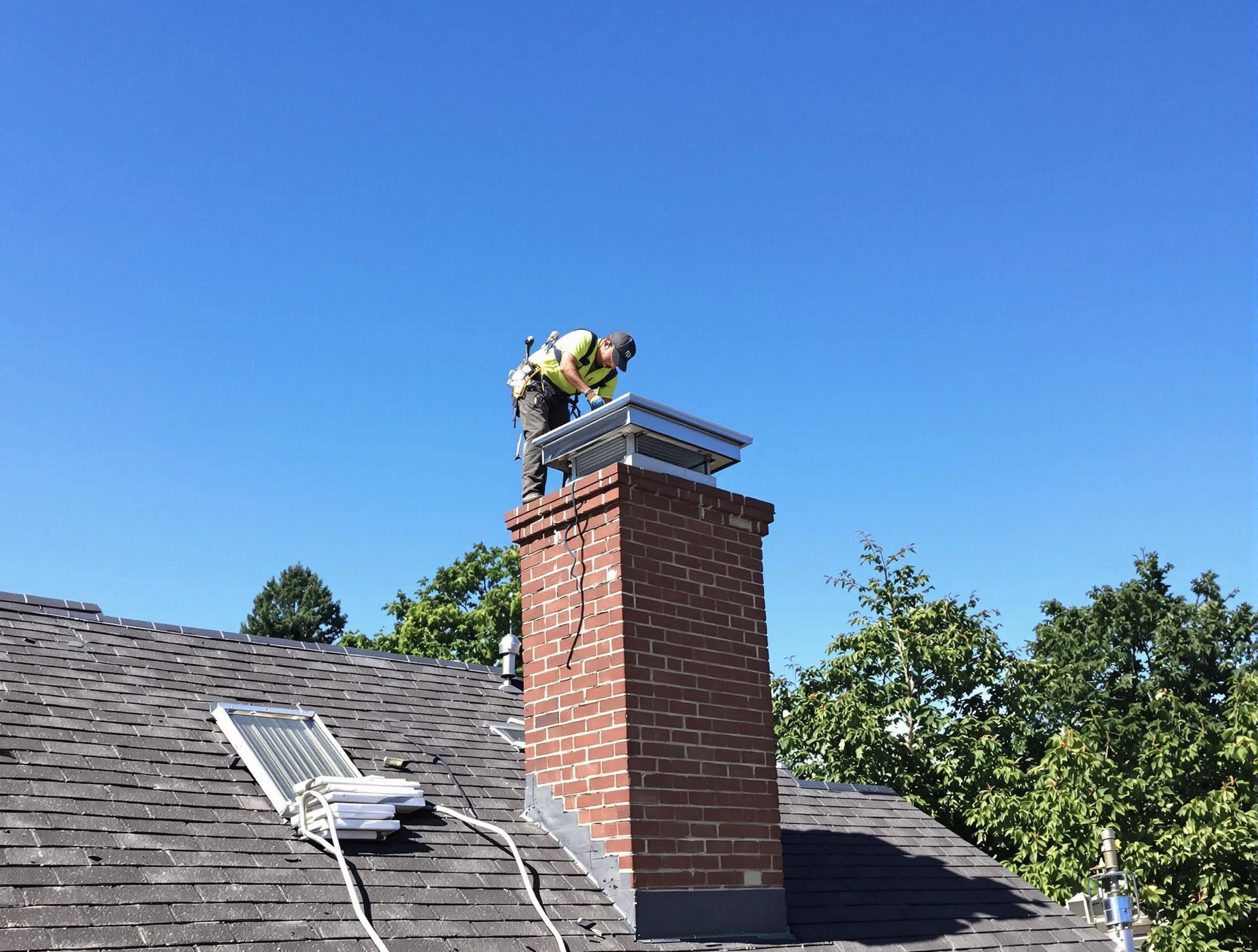 Forest Park Chimney Sweep technician measuring a chimney cap in Forest Park, GA