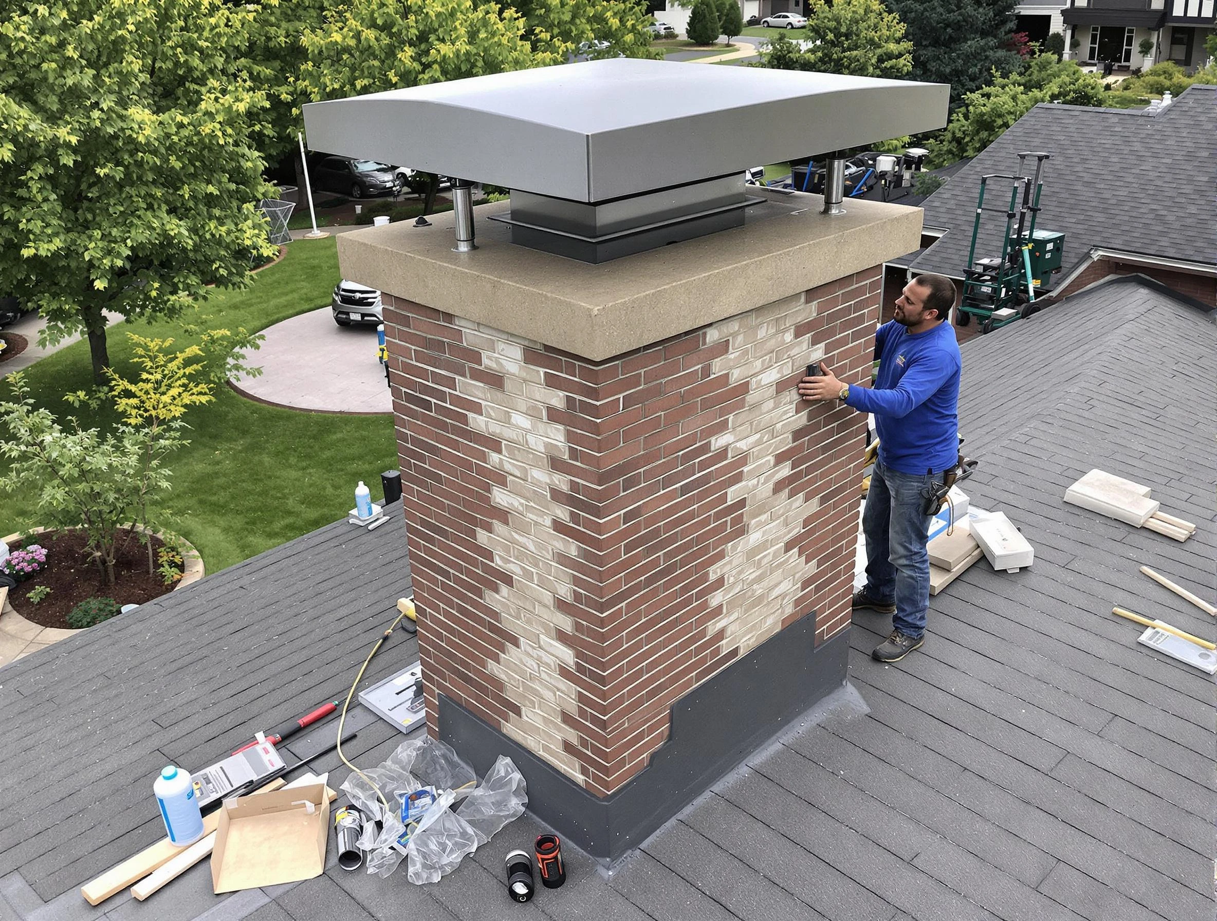 Forest Park Chimney Sweep team working on a custom chimney remodel in Forest Park, GA